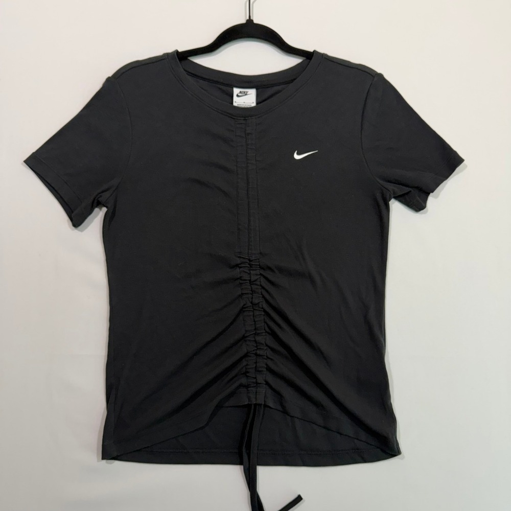 Nike Shirt Womens M Black One Luxe Ribbed Ruched Cinched Athleisure Gorpcore